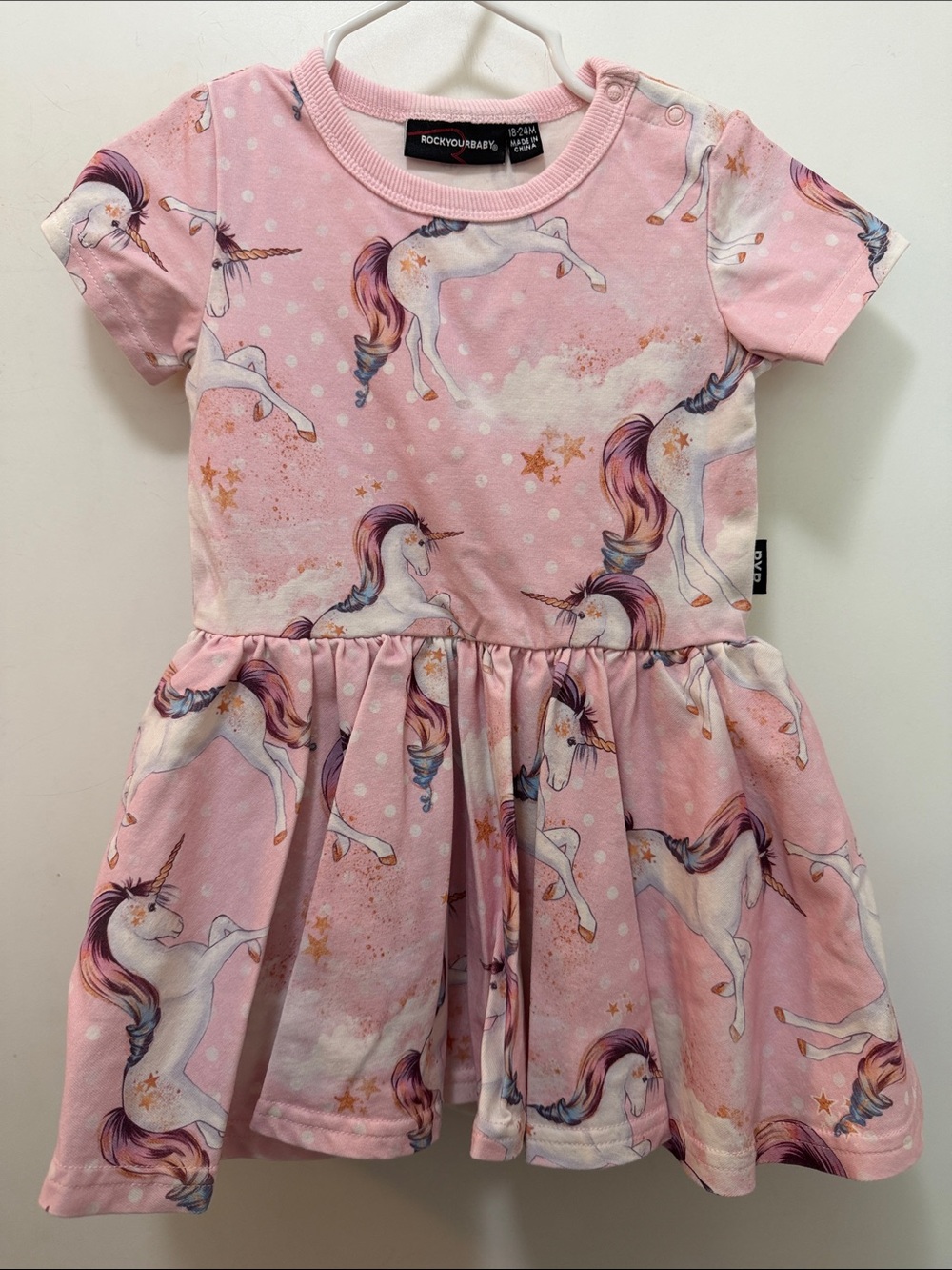 Rock Your Baby Pink Unicorn Gathered Skirt Dress